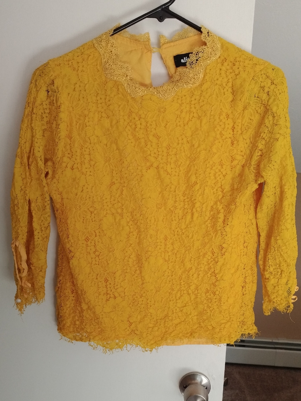 Ali & Kris Bright Yellow Lace Blouse with Scalloped Neck